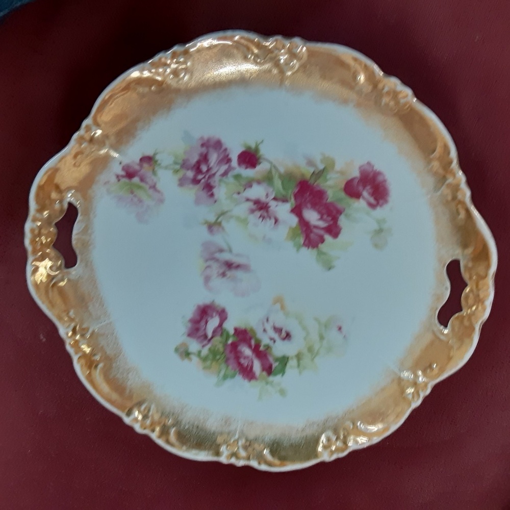 Antique Rose Bouquet Serving Plate 1900 Gold Trim